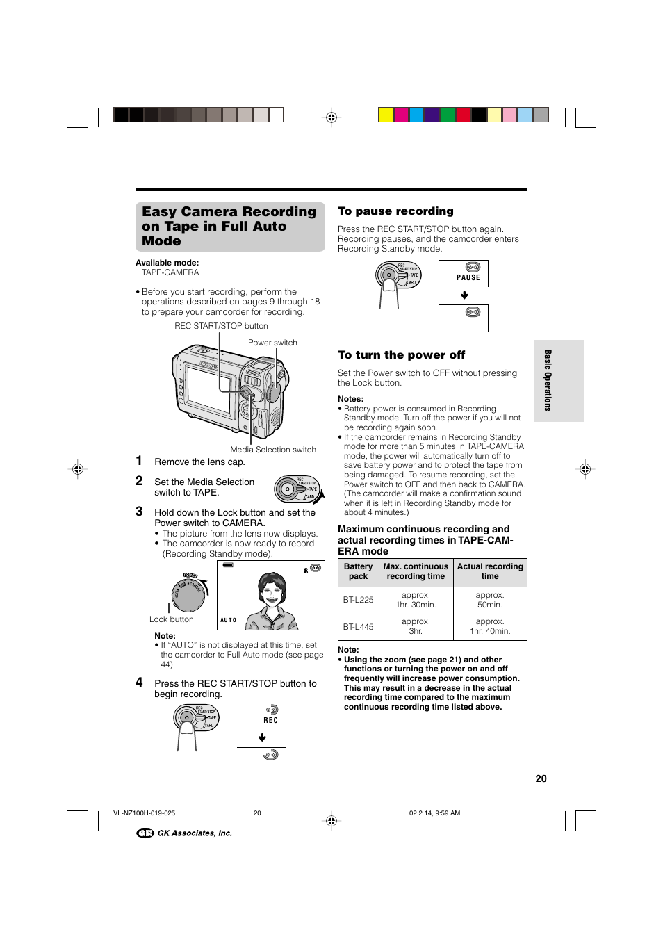 Easy camera recording on tape in full auto mode | Sharp VL-NZ100S User Manual | Page 31 / 91