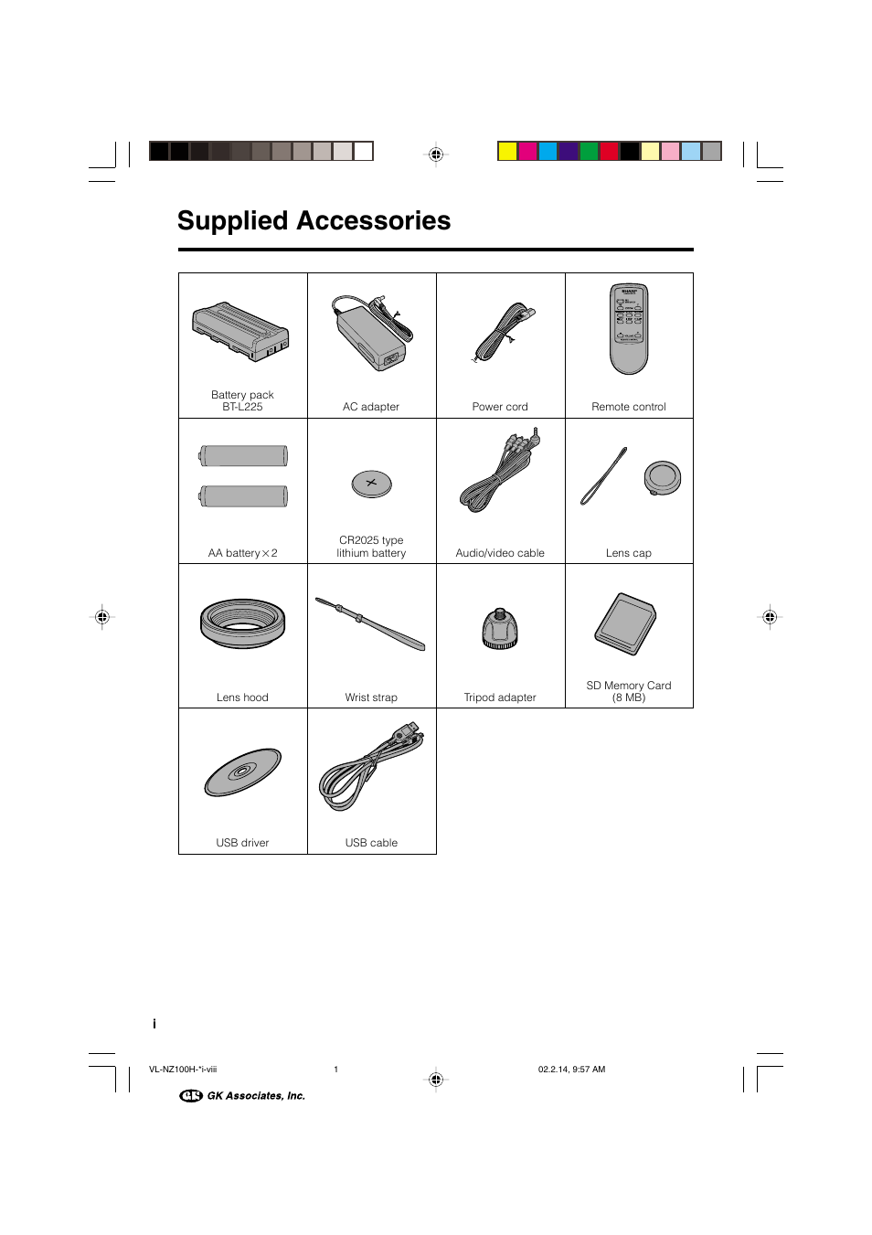 Supplied accessories | Sharp VL-NZ100S User Manual | Page 4 / 91