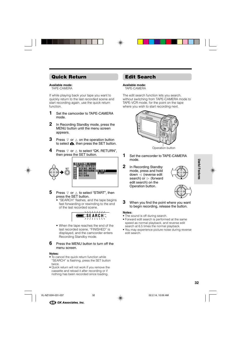 Quick return, Edit search | Sharp VL-NZ100S User Manual | Page 43 / 91