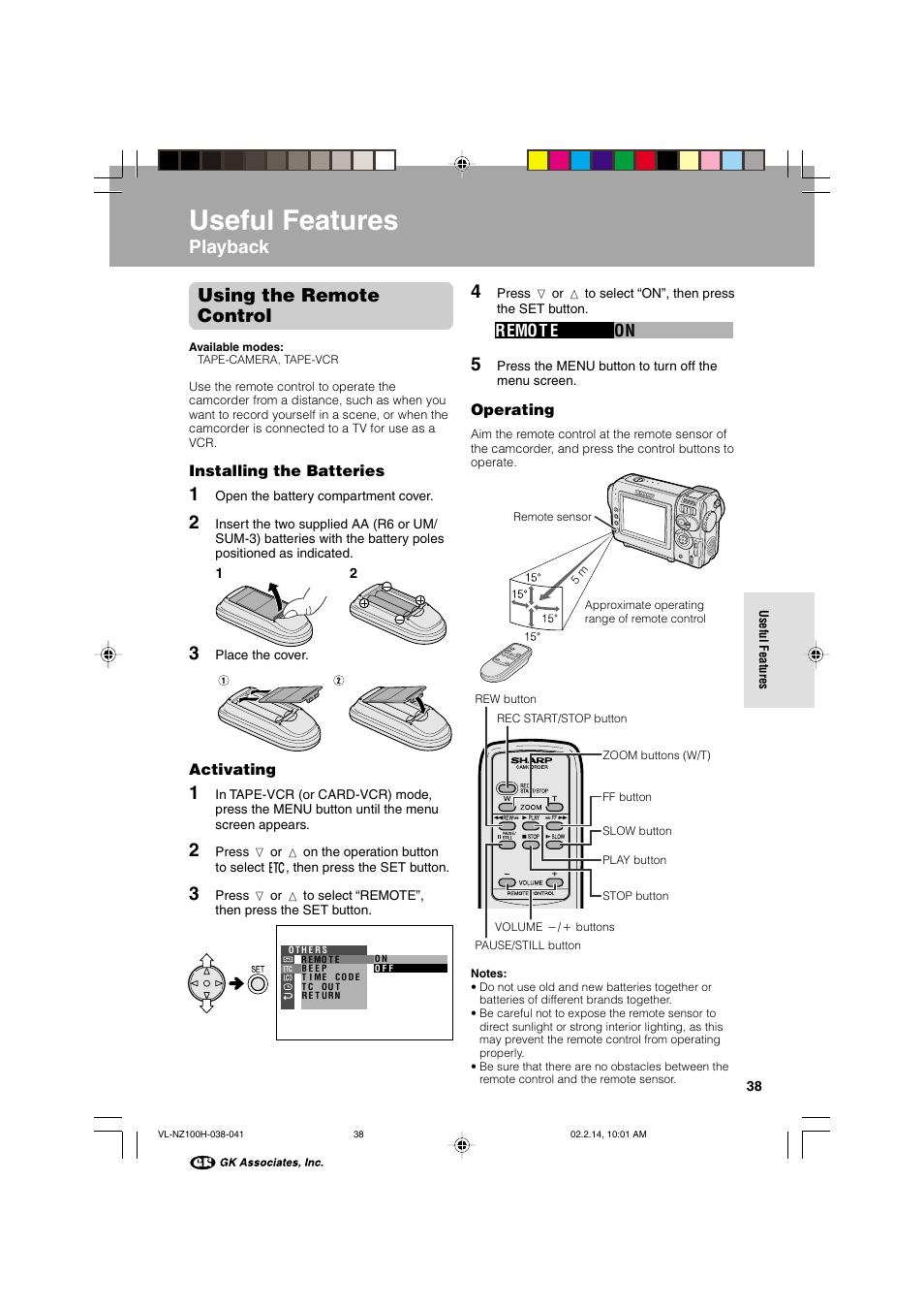 Useful features, Using the remote control, Playback | Sharp VL-NZ100S User Manual | Page 49 / 91