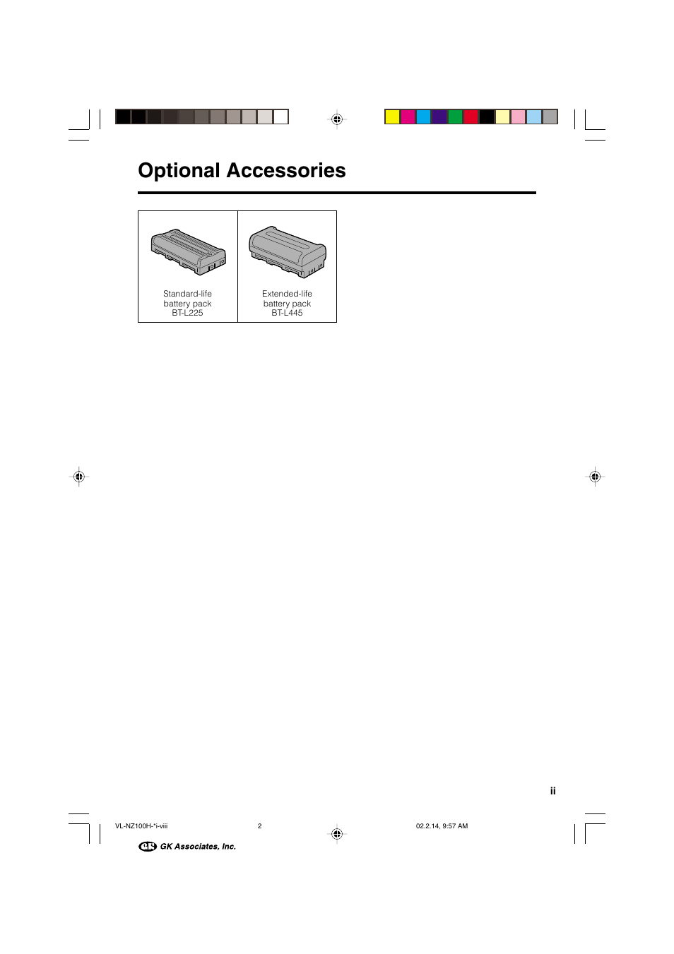 Optional accessories | Sharp VL-NZ100S User Manual | Page 5 / 91