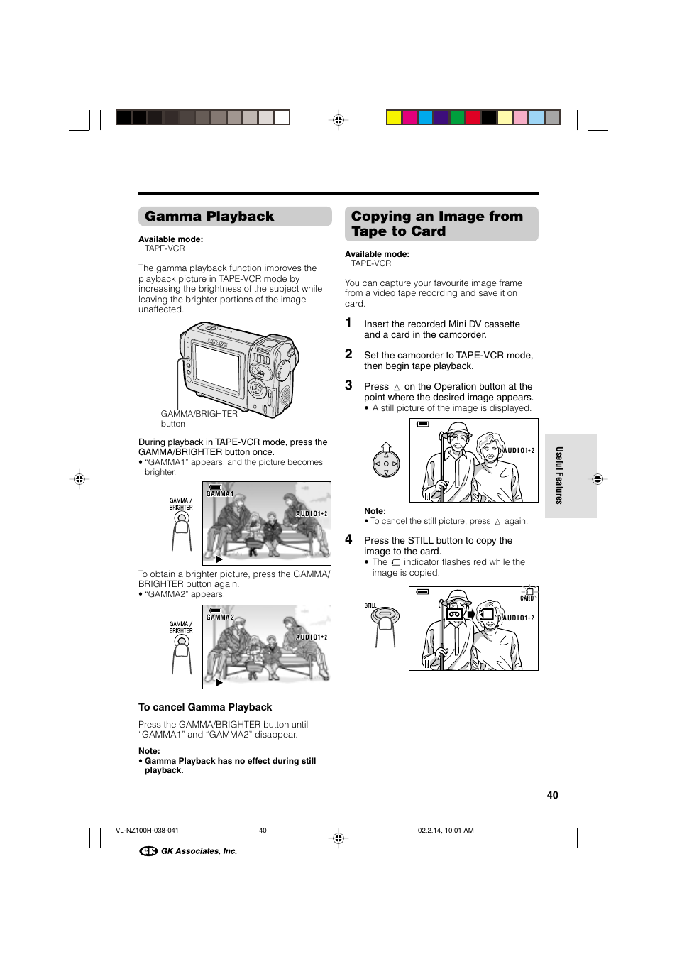 Gamma playback, Copying an image from tape to card | Sharp VL-NZ100S User Manual | Page 51 / 91