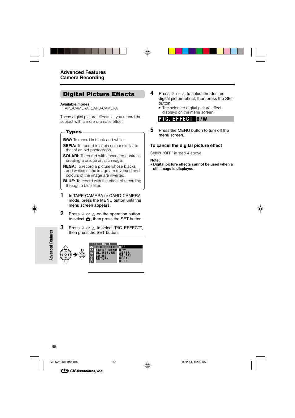 Digital picture effects | Sharp VL-NZ100S User Manual | Page 56 / 91
