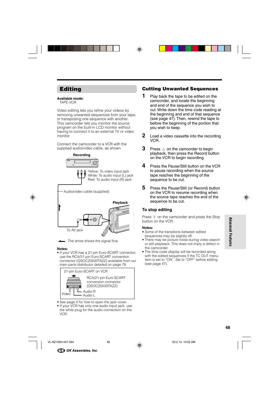 Editing, Cutting unwanted sequences | Sharp VL-NZ100S User Manual | Page 59 / 91