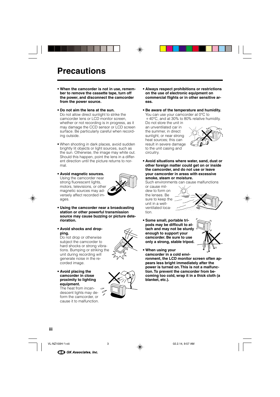 Precautions | Sharp VL-NZ100S User Manual | Page 6 / 91