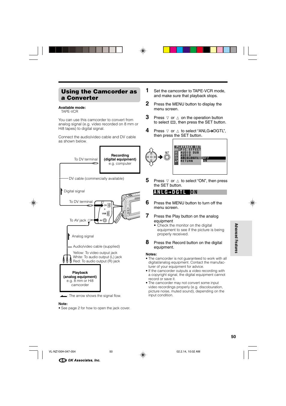 Using the camcorder as a converter | Sharp VL-NZ100S User Manual | Page 61 / 91