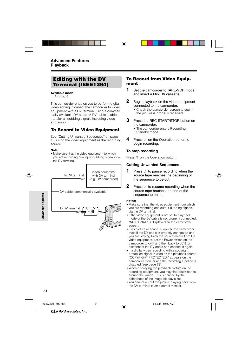 Editing with the dv terminal (ieee1394) | Sharp VL-NZ100S User Manual | Page 62 / 91