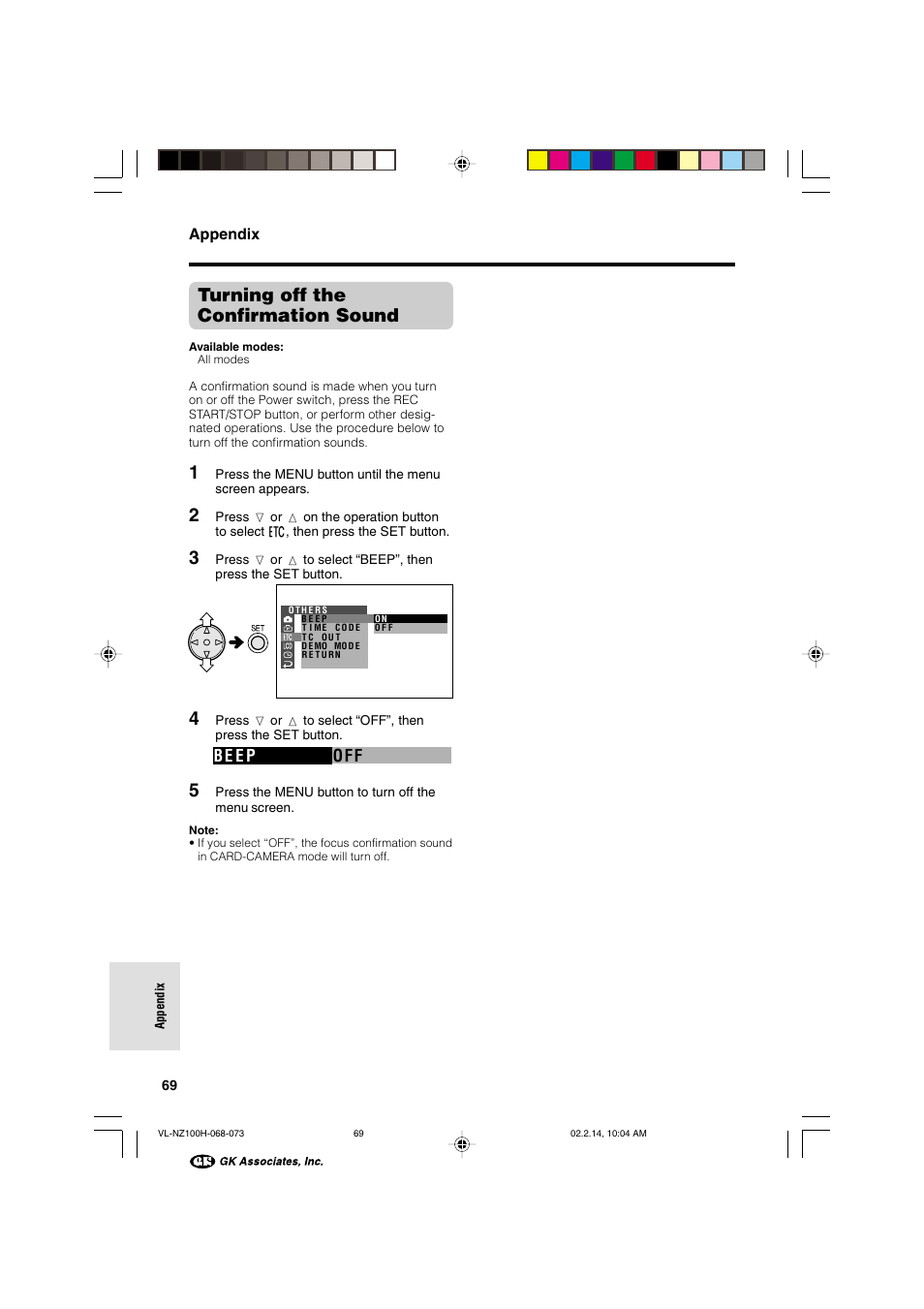 Turning off the confirmation sound | Sharp VL-NZ100S User Manual | Page 80 / 91