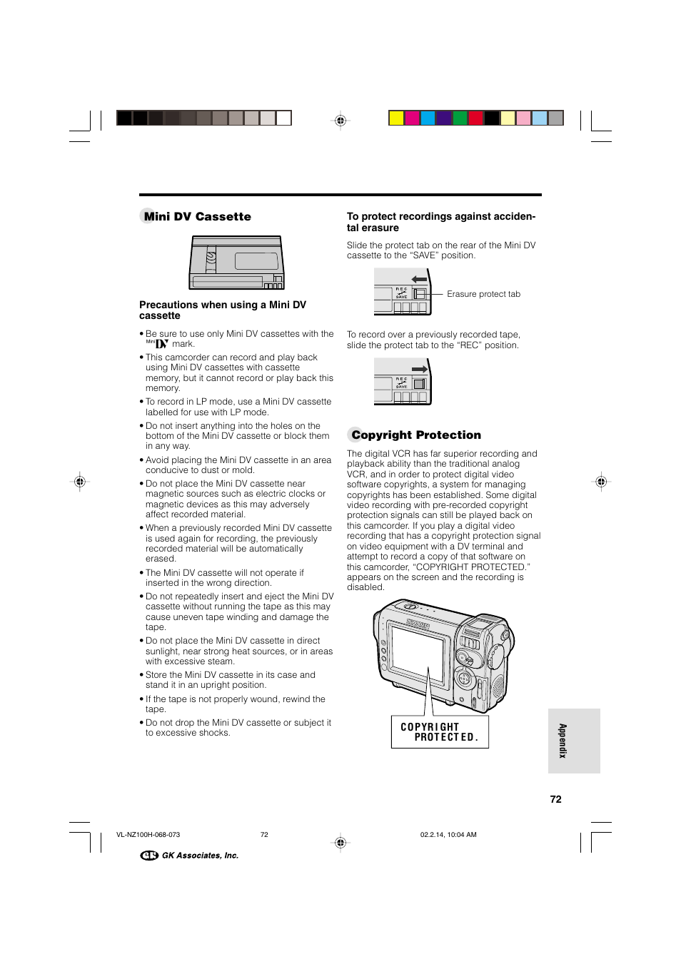 Mini dv cassette, Copyright protection | Sharp VL-NZ100S User Manual | Page 83 / 91