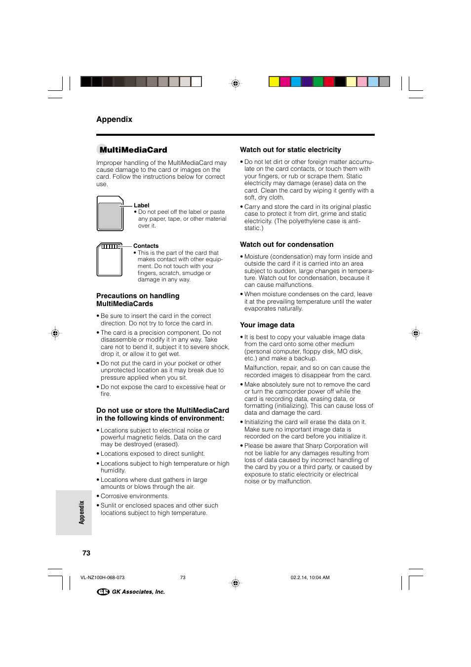 Appendix, Multimediacard | Sharp VL-NZ100S User Manual | Page 84 / 91