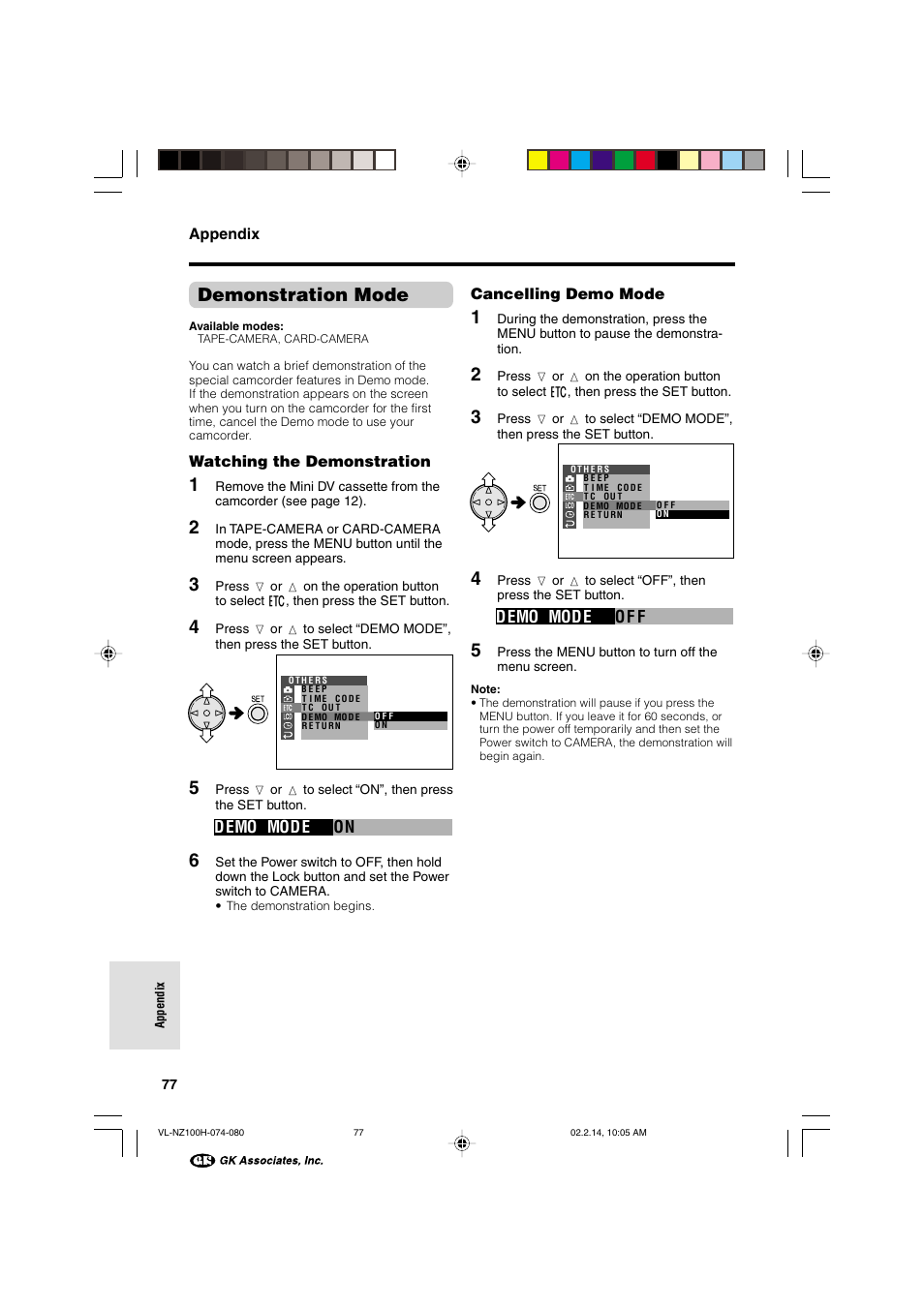 Demonstration mode | Sharp VL-NZ100S User Manual | Page 88 / 91