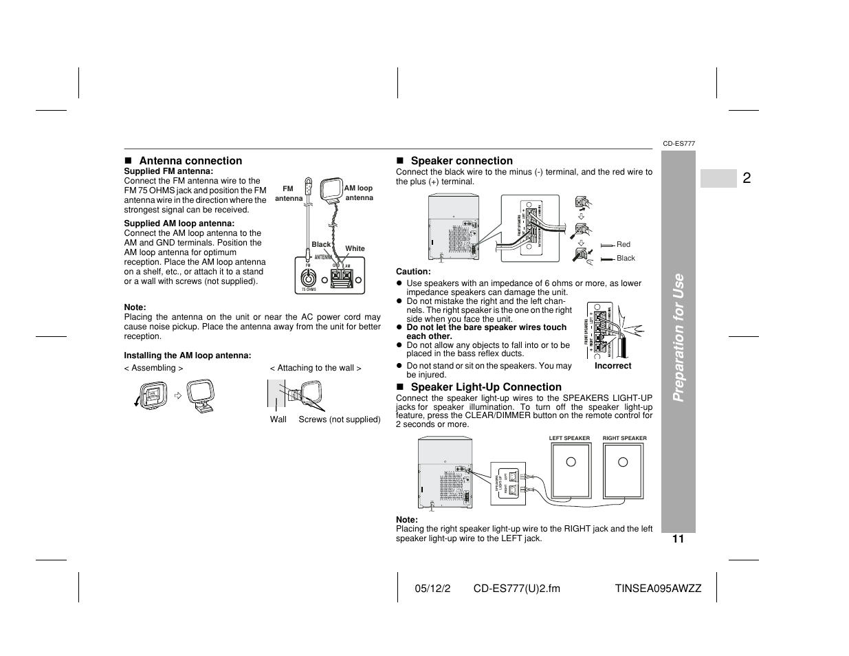 Preparation for use, Ac input | Sharp CD-ES777 User Manual | Page 11 / 36