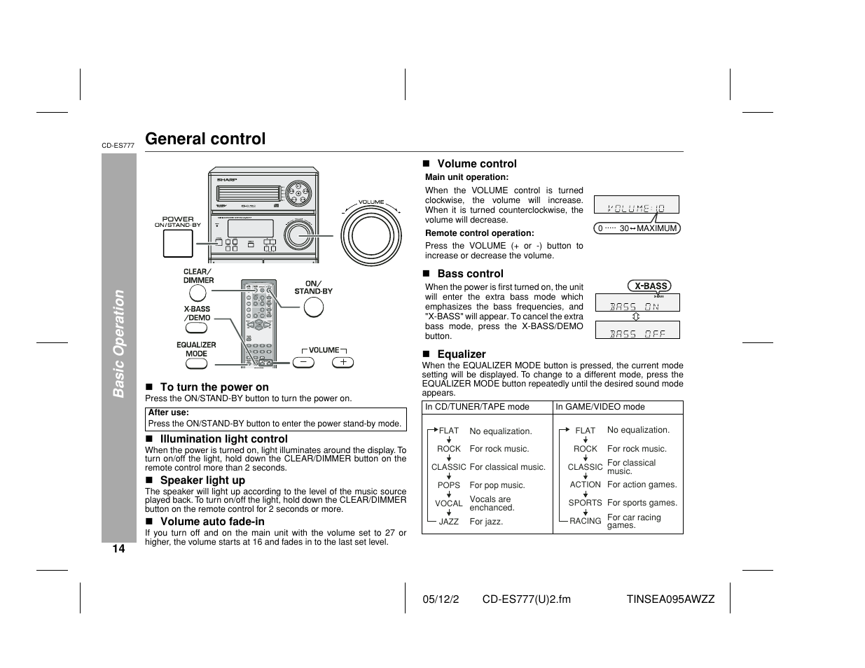 General control, Basic operation | Sharp CD-ES777 User Manual | Page 14 / 36