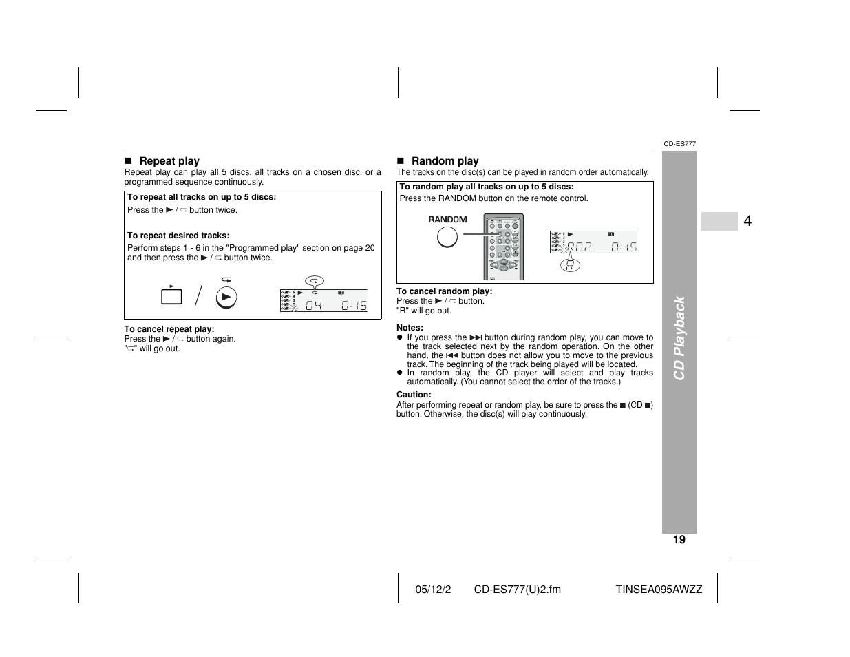 Cd playback | Sharp CD-ES777 User Manual | Page 19 / 36