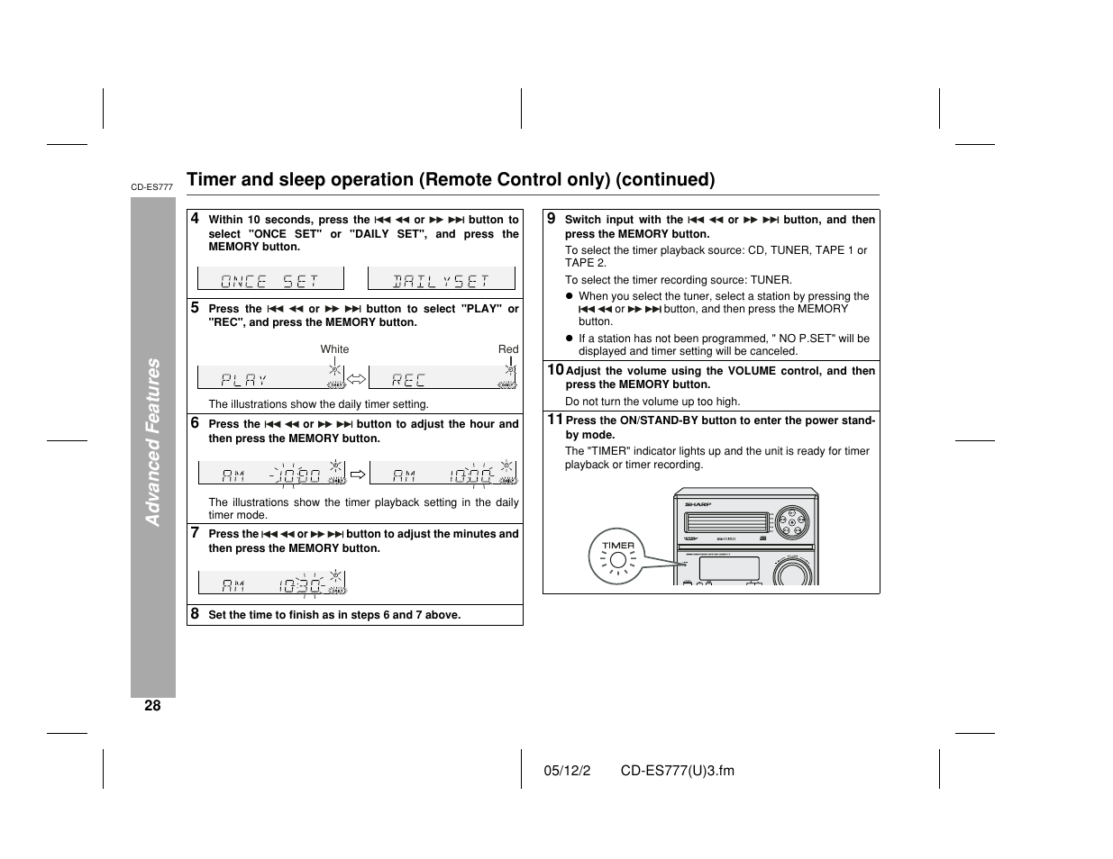 Advanced features | Sharp CD-ES777 User Manual | Page 28 / 36