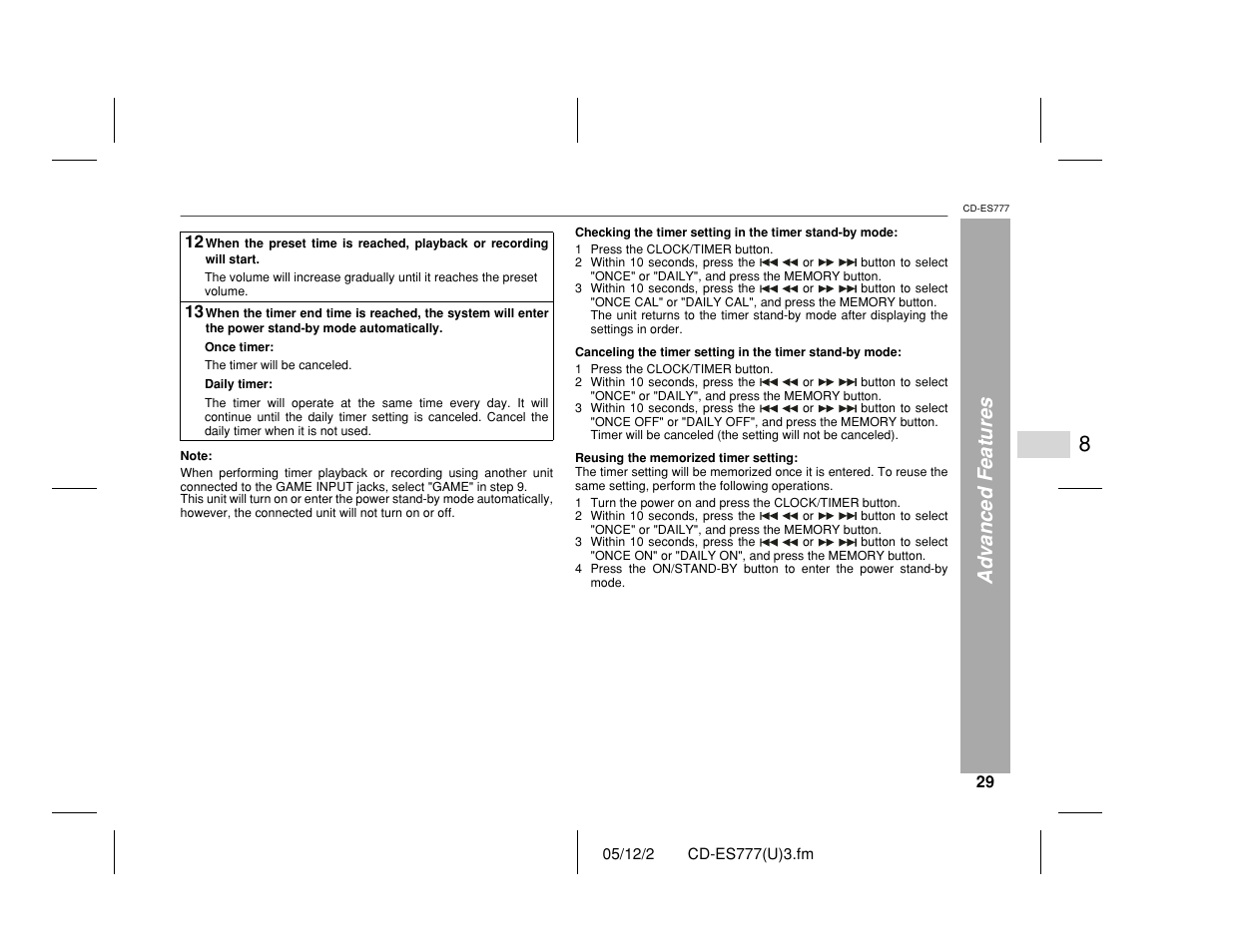 Advanced features | Sharp CD-ES777 User Manual | Page 29 / 36