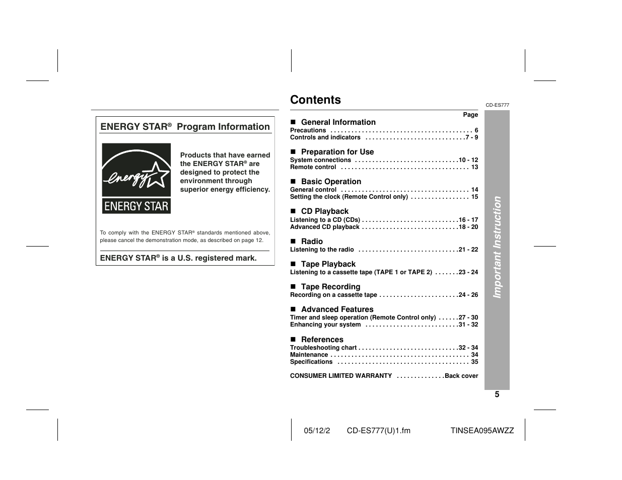 Sharp CD-ES777 User Manual | Page 5 / 36