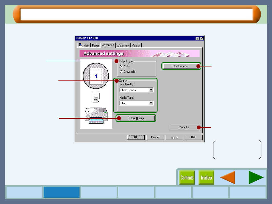 Advanced" tab settings, Advanced" tab settings (part 1) | Sharp AJ-2000 User Manual | Page 15 / 62