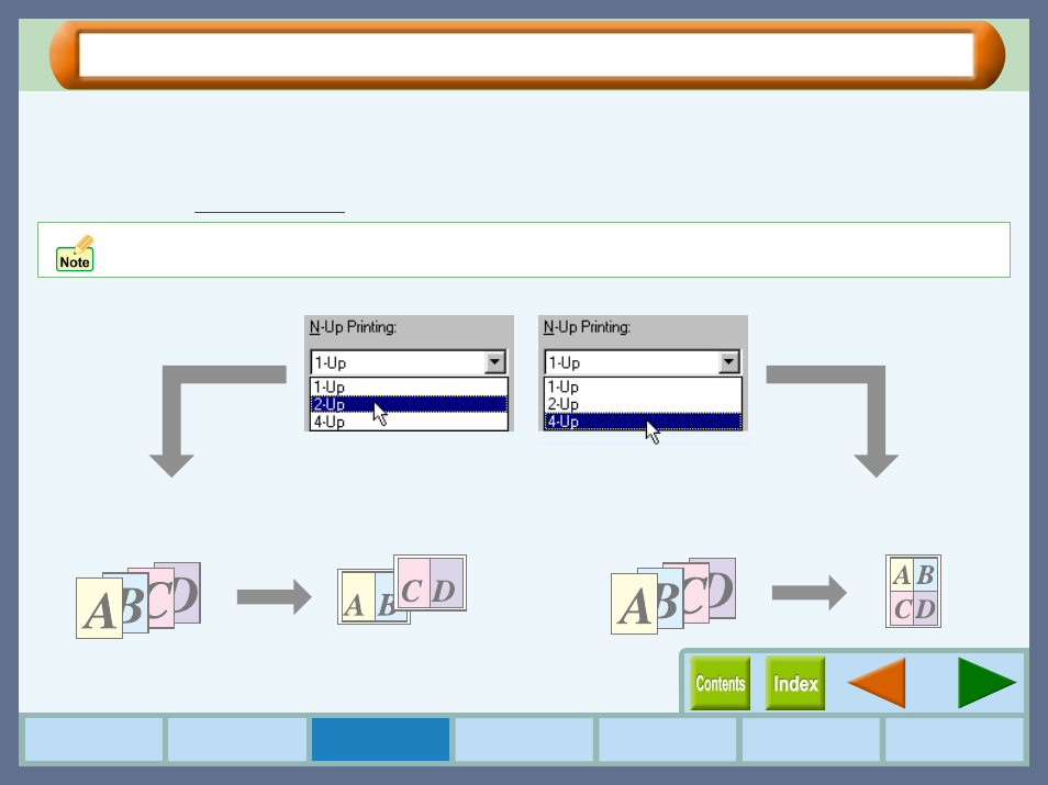 Up" printing "4-up" printing, Printing multiple pages on one page | Sharp AJ-2000 User Manual | Page 26 / 62