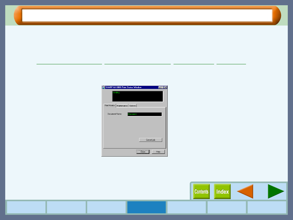 Outline of the print status window, Print status window, Print status | Window | Sharp AJ-2000 User Manual | Page 28 / 62