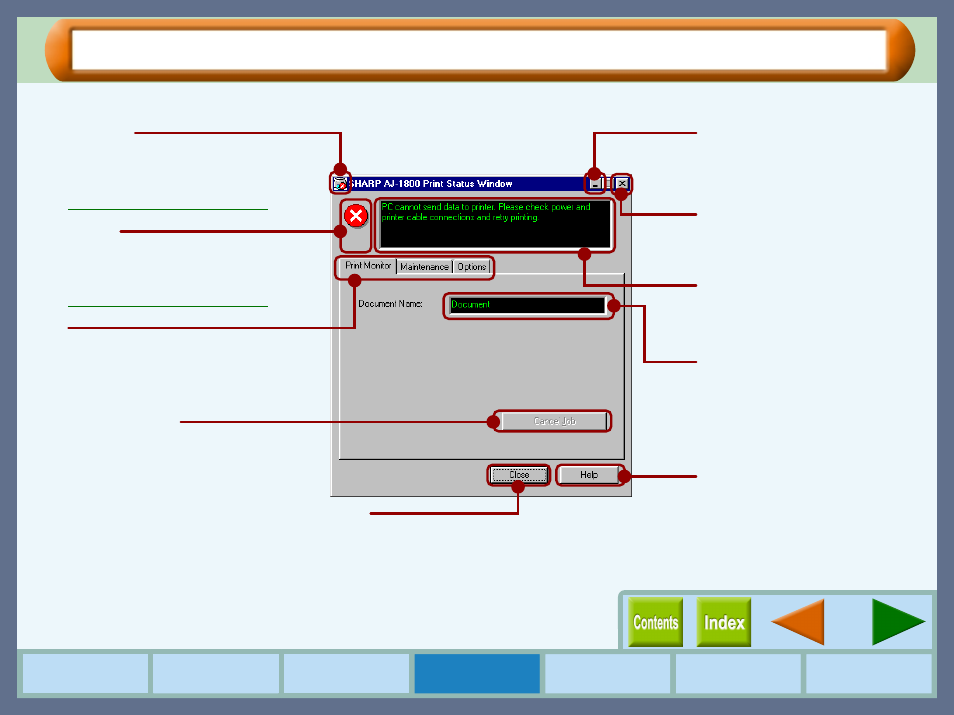 Print status window functions | Sharp AJ-2000 User Manual | Page 29 / 62