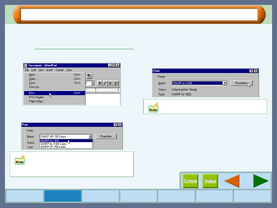 Starting the printer driver through an application, Starting the printer driver (part 2) | Sharp AJ-2000 User Manual | Page 6 / 62