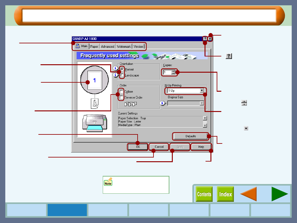 Printer driver functions | Sharp AJ-2000 User Manual | Page 7 / 62