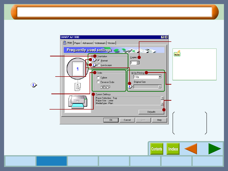 Main" tab settings, Main" tab settings (part 1) | Sharp AJ-2000 User Manual | Page 8 / 62