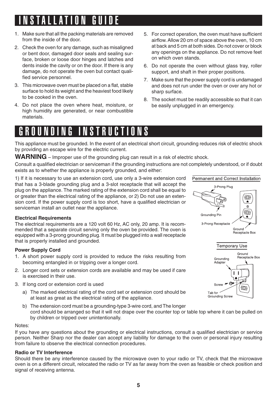 Warning | Sharp CAROUSEL R-403T User Manual | Page 5 / 16
