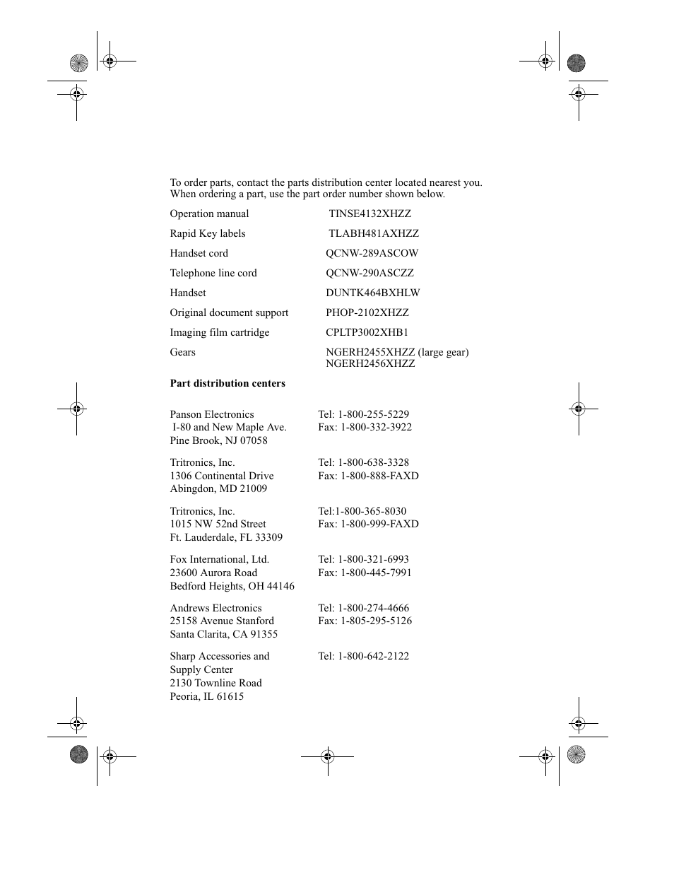 Ordering parts | Sharp UX-355L User Manual | Page 143 / 156