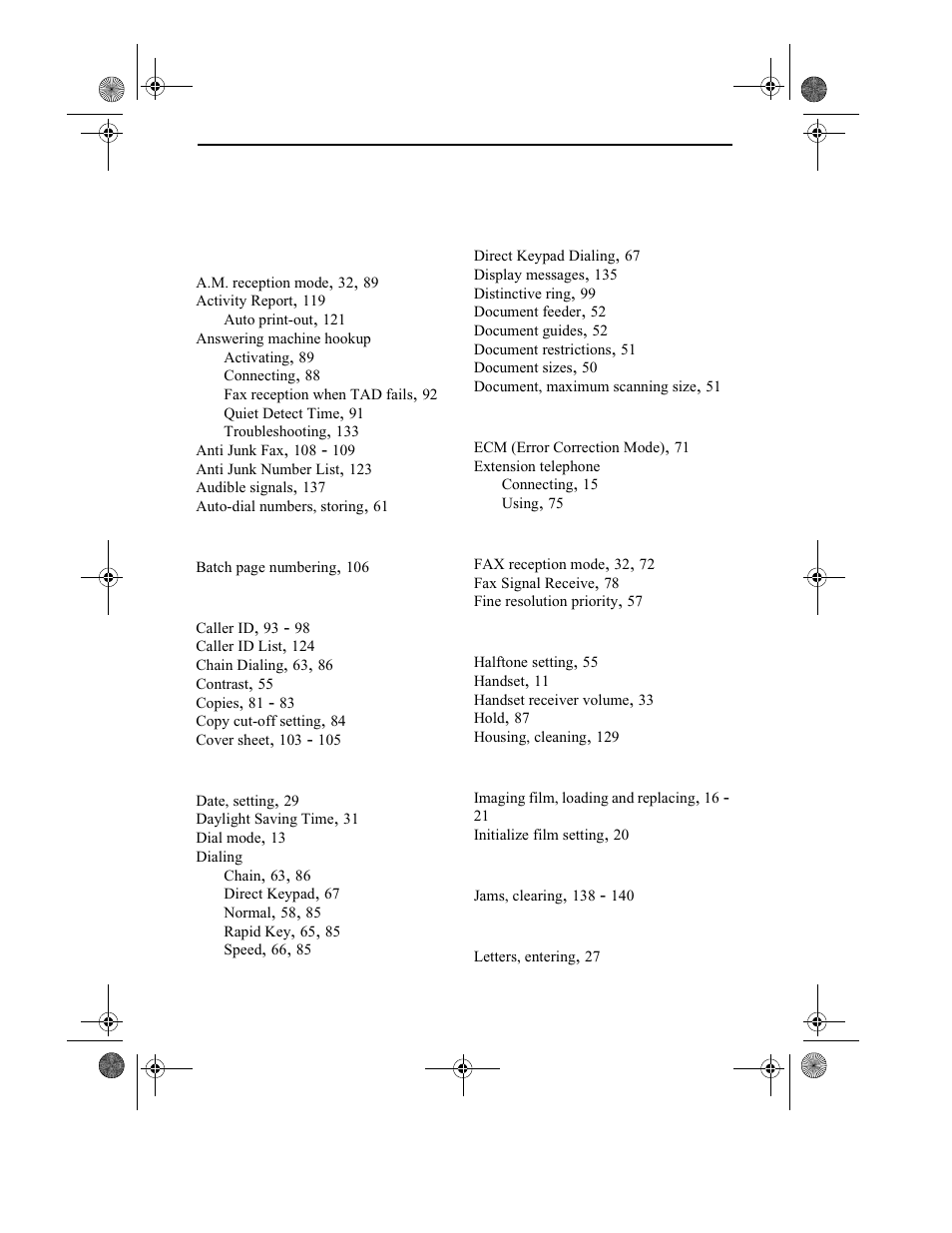 Index | Sharp UX-355L User Manual | Page 153 / 156