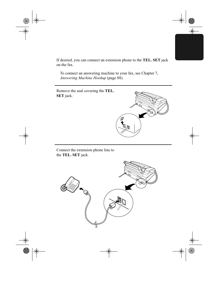 Remove the seal covering the tel. set jack | Sharp UX-355L User Manual | Page 17 / 156