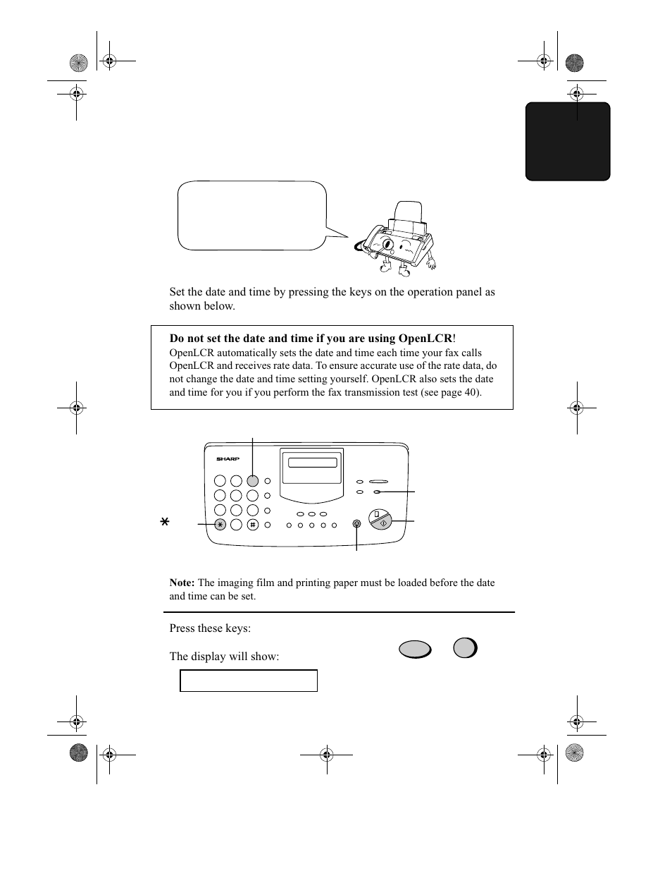 Setting the date and time | Sharp UX-355L User Manual | Page 31 / 156