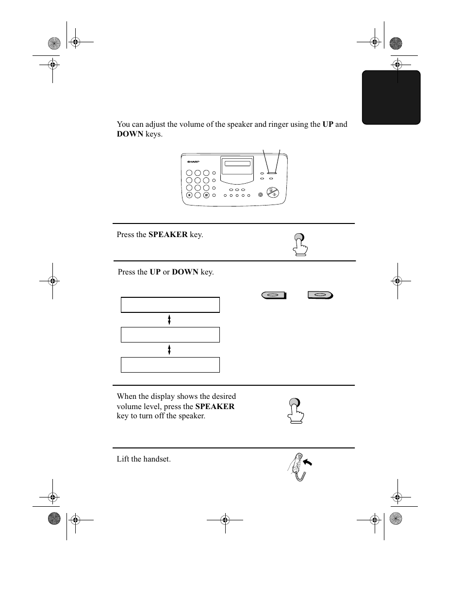 Volume adjustment | Sharp UX-355L User Manual | Page 35 / 156