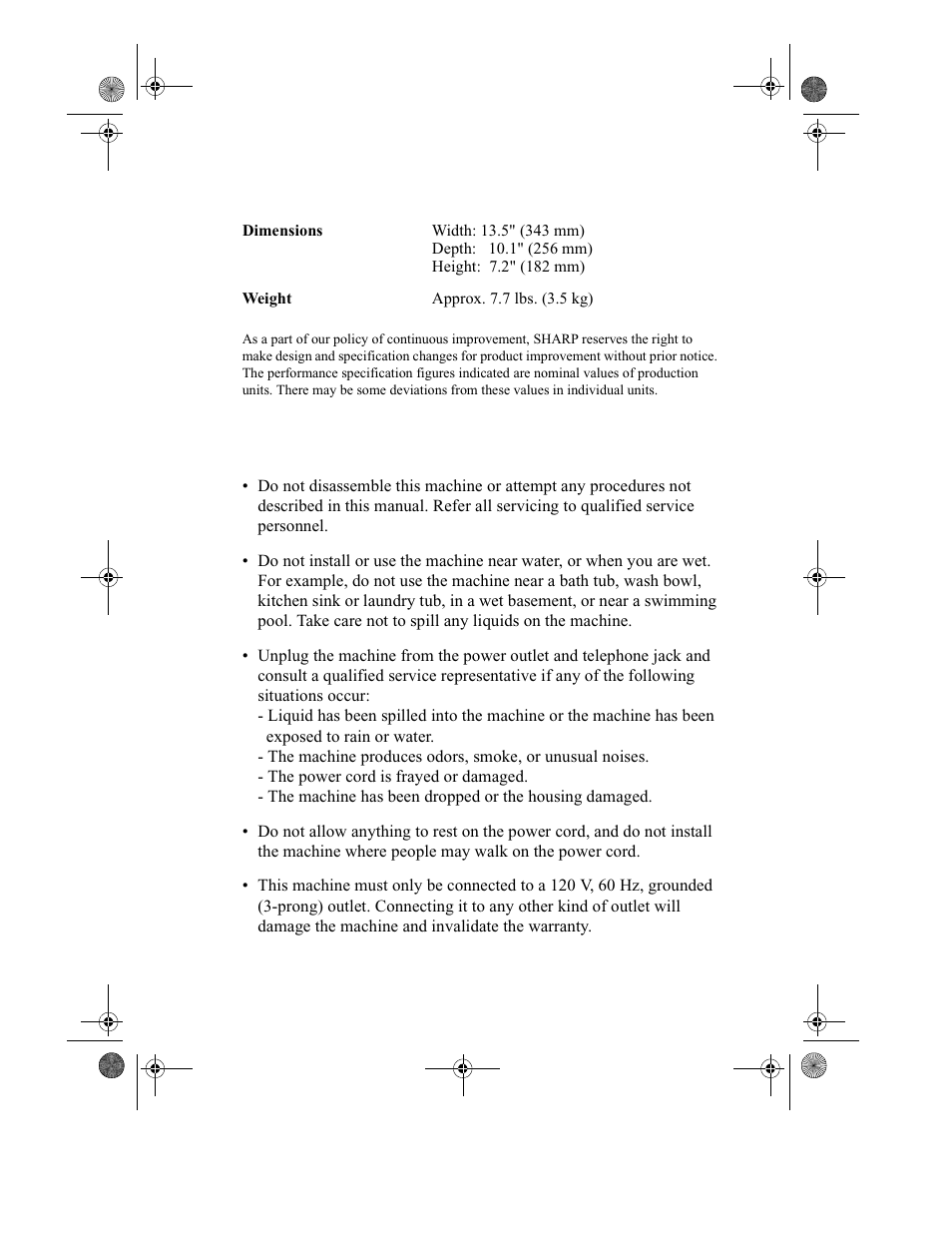 Important safety information | Sharp UX-355L User Manual | Page 5 / 156