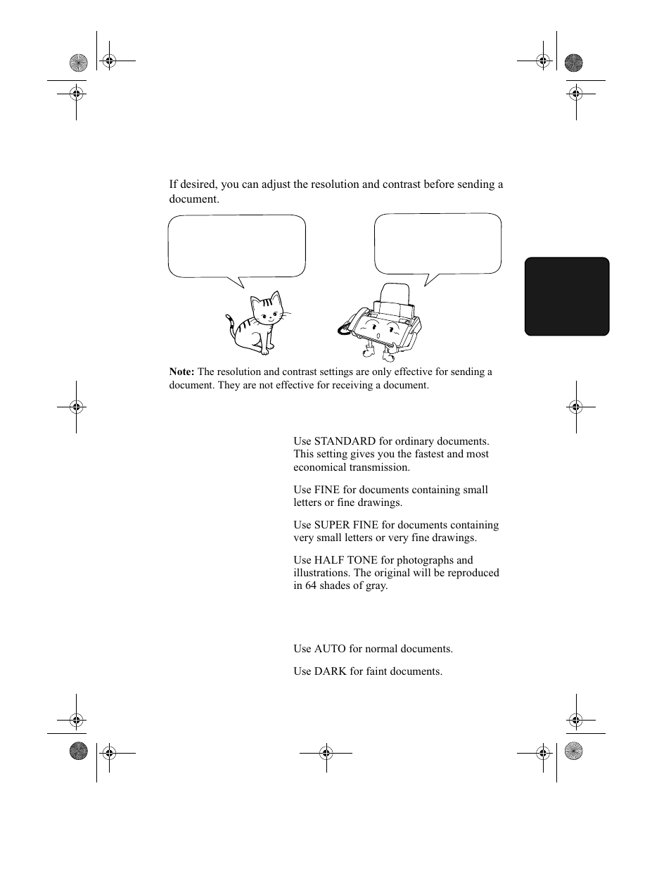 Adjusting the resolution and contrast | Sharp UX-355L User Manual | Page 57 / 156