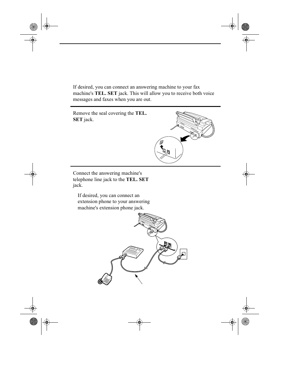 Answering machine hookup, Connecting an answering machine | Sharp UX-355L User Manual | Page 90 / 156