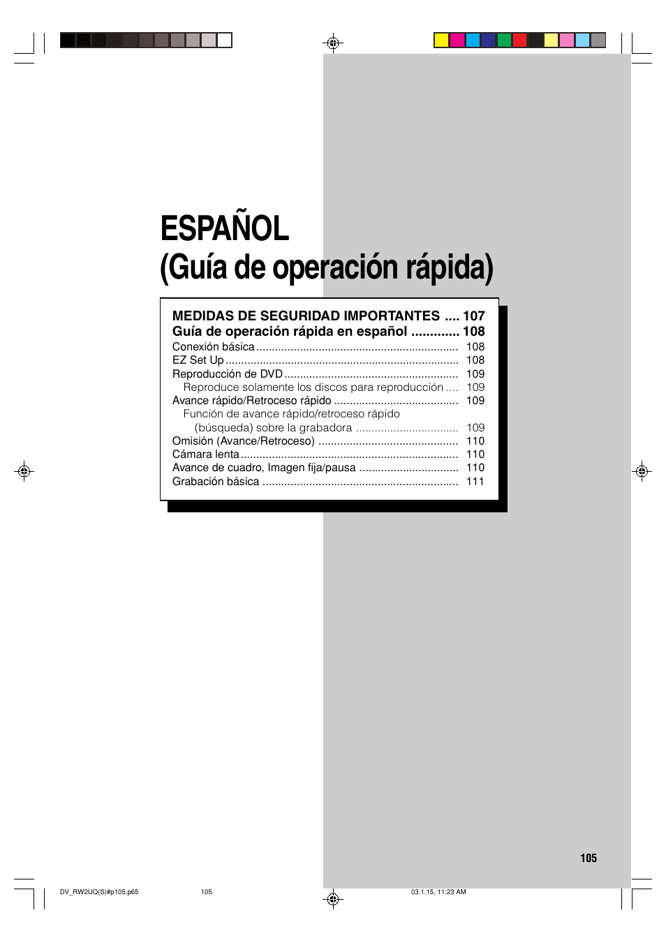 Español (guía de operación rápida) | Sharp DV-RW2U User Manual | Page 105 / 112