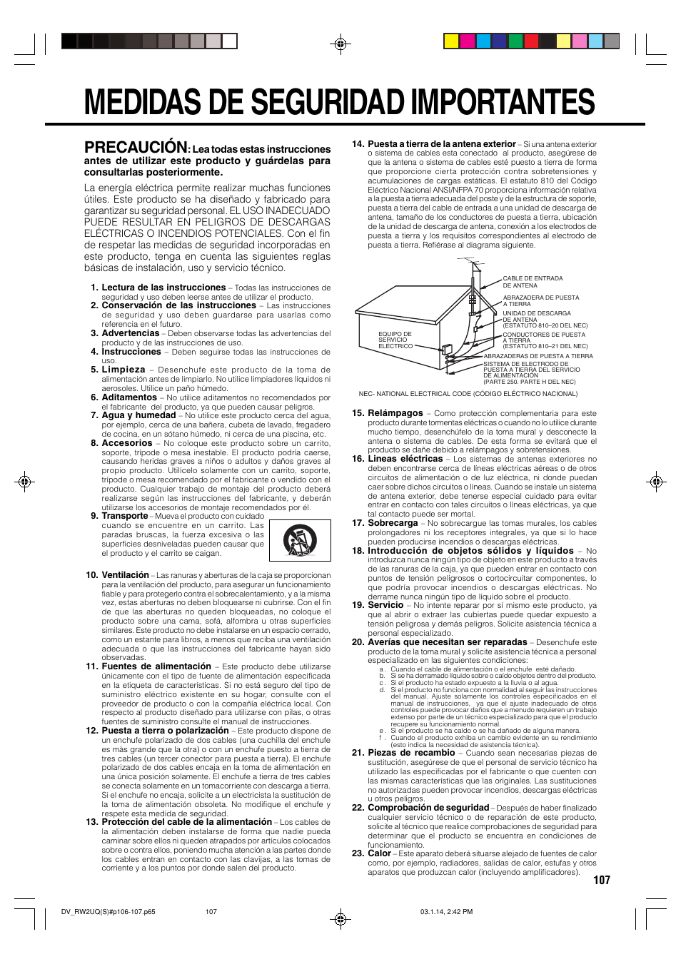 Medidas de seguridad importantes, Precaución | Sharp DV-RW2U User Manual | Page 107 / 112