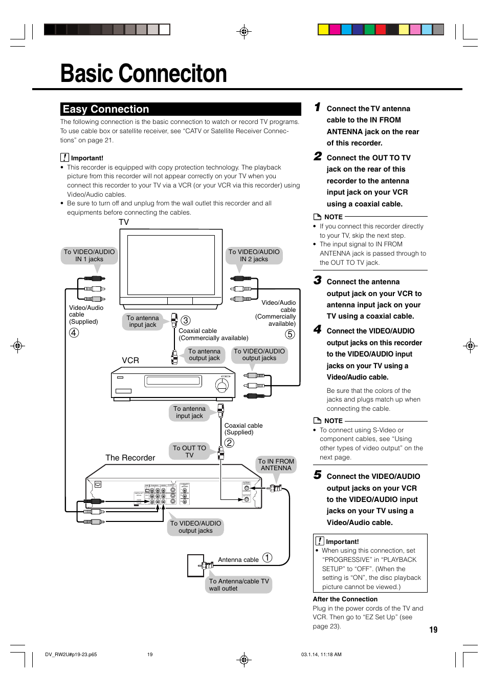 Basic conneciton, Easy connection | Sharp DV-RW2U User Manual | Page 19 / 112