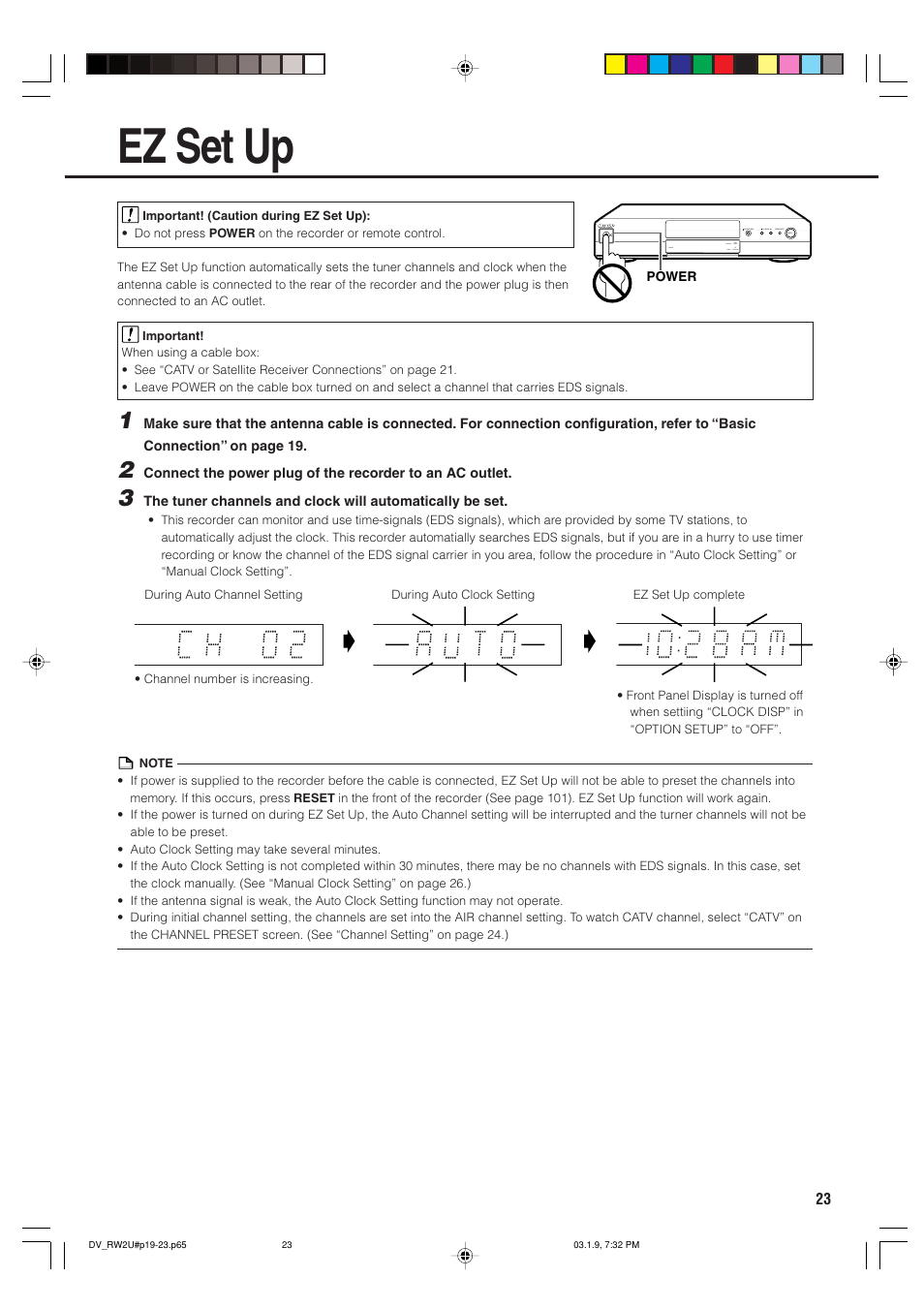 Ez set up | Sharp DV-RW2U User Manual | Page 23 / 112