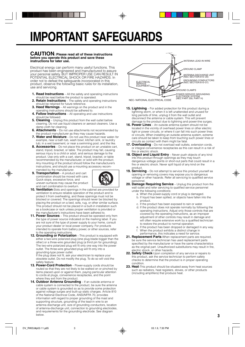 Important safeguards, Caution | Sharp DV-RW2U User Manual | Page 3 / 112