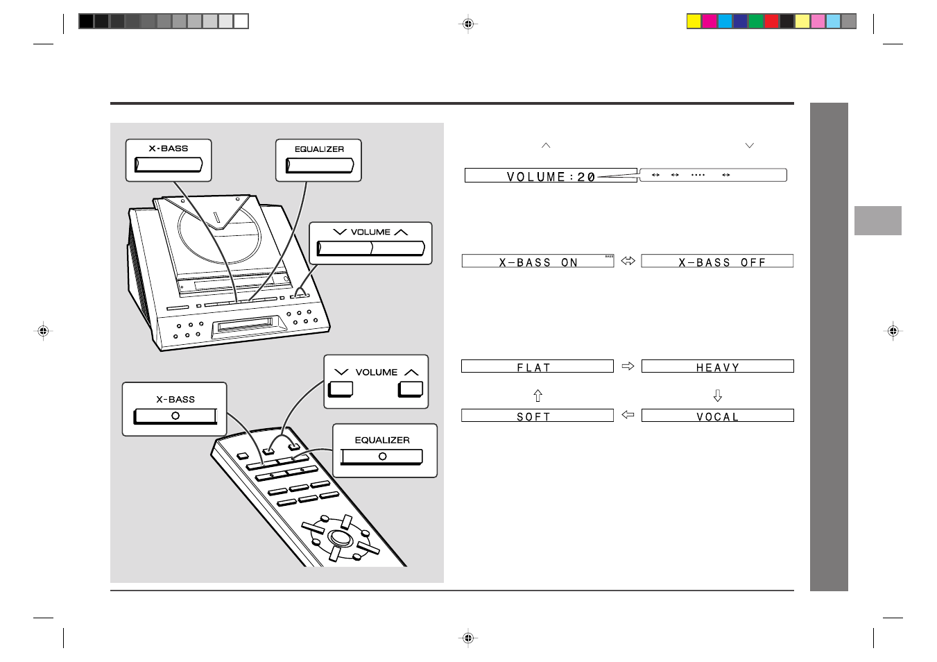 Basic operation, Sound control, Adjusting the volume | Bass control, Equaliser | Sharp MD-E9000H User Manual | Page 13 / 52