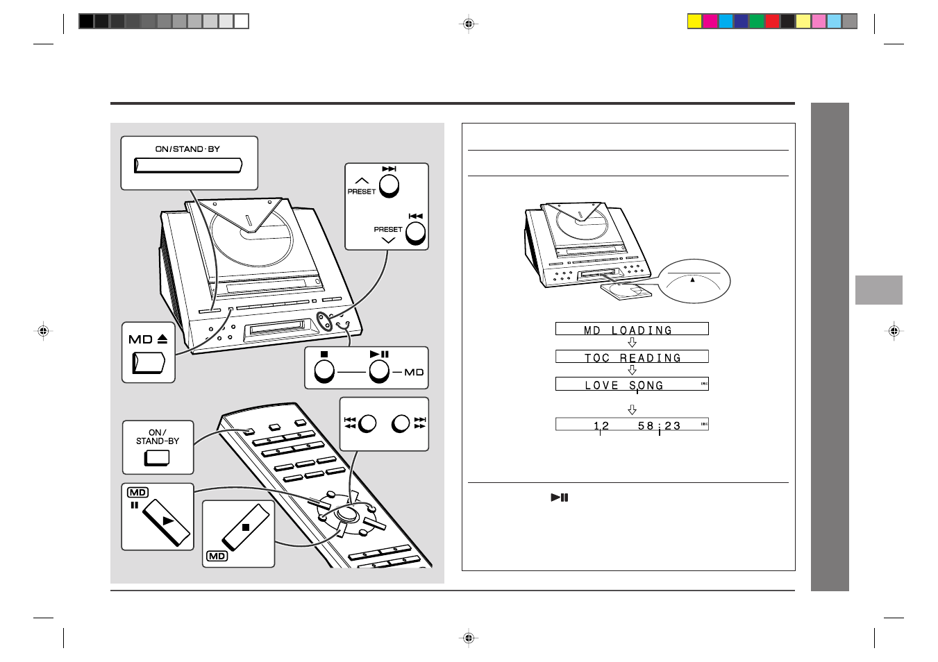 Md playback, Listening to a minidisc | Sharp MD-E9000H User Manual | Page 17 / 52