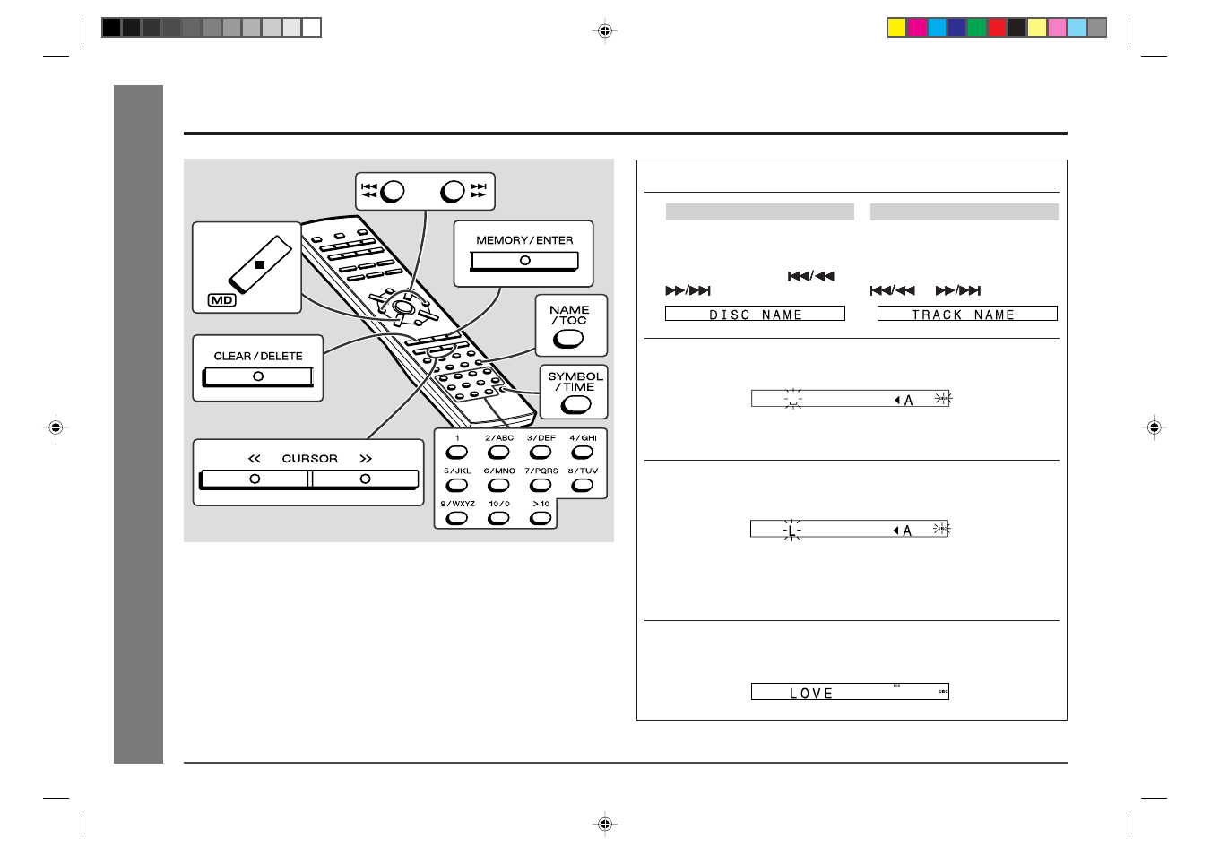 Md editing, Titling a minidisc, Creating disc and track names | Sharp MD-E9000H User Manual | Page 36 / 52