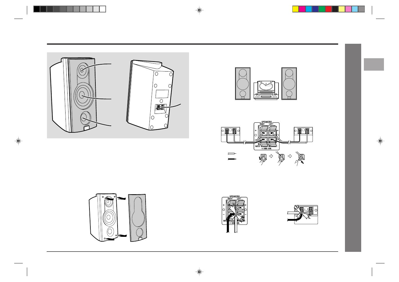 General information, Controls and indicators (continued), Speaker system | Speaker connection | Sharp MD-E9000H User Manual | Page 9 / 52