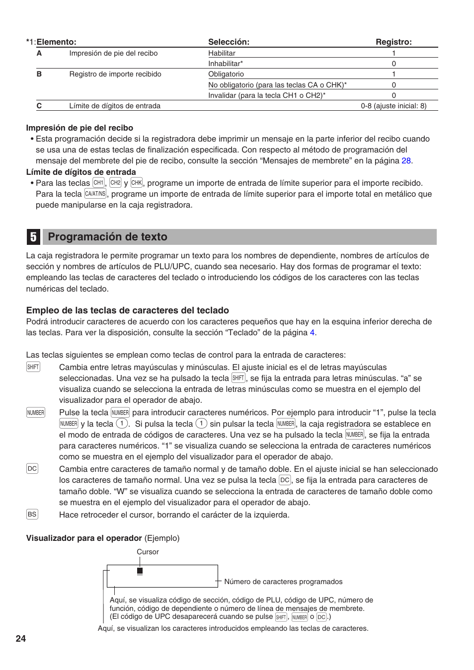 Programación de texto, 5 programación de texto | Sharp Electronic Cash Register XE-A402 User Manual | Page 104 / 124