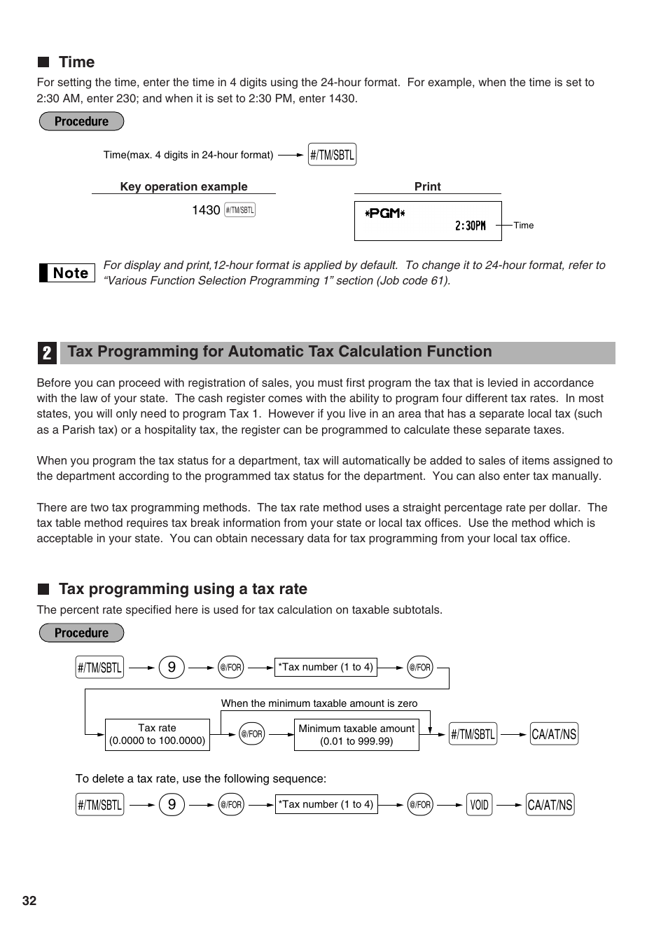 Time, Tax programming using a tax rate, S@ 9 v a | S@ 9 @ @ s a | Sharp Electronic Cash Register XE-A402 User Manual | Page 34 / 124