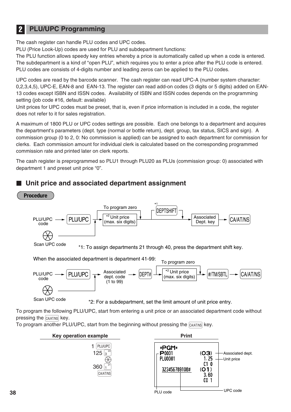 Plu/upc programming, Unit price and associated department assignment, 2 plu/upc programming | Od s | Sharp Electronic Cash Register XE-A402 User Manual | Page 40 / 124