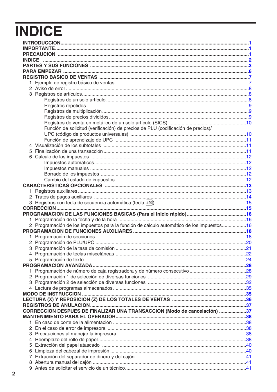 Indice | Sharp Electronic Cash Register XE-A402 User Manual | Page 82 / 124